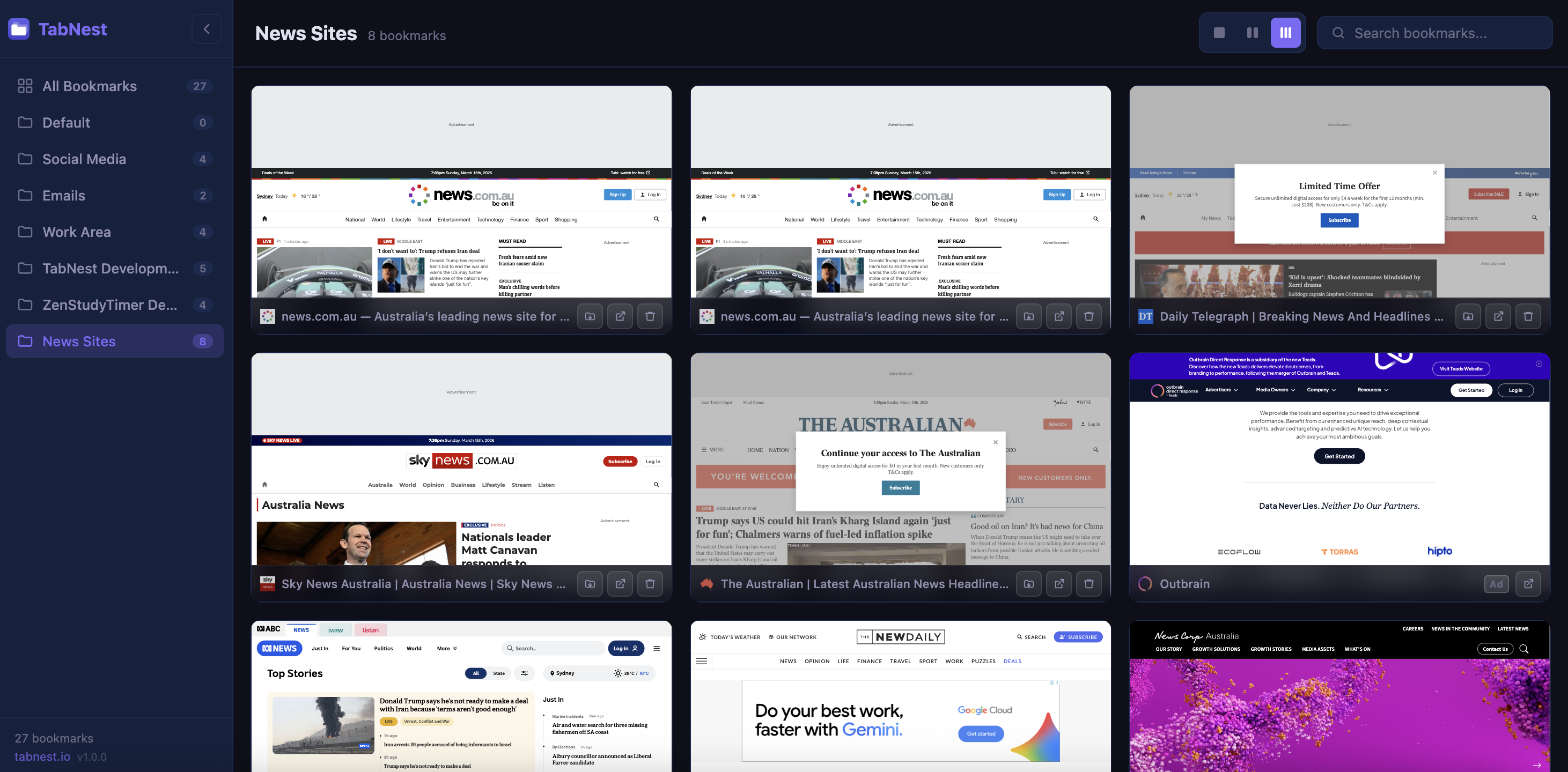 TabNest Bookmark Screen